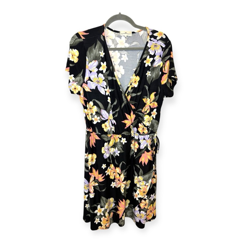 Derek Heart Tropical Floral Wrap Dress – Short Sleeve Vacation Summer Style 1X